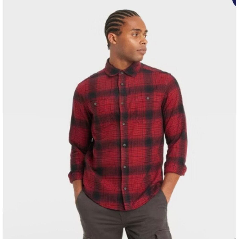 Goodfellow Men's Long Sleeve Midweight Plaid Flannel Button-Down Size L NWT